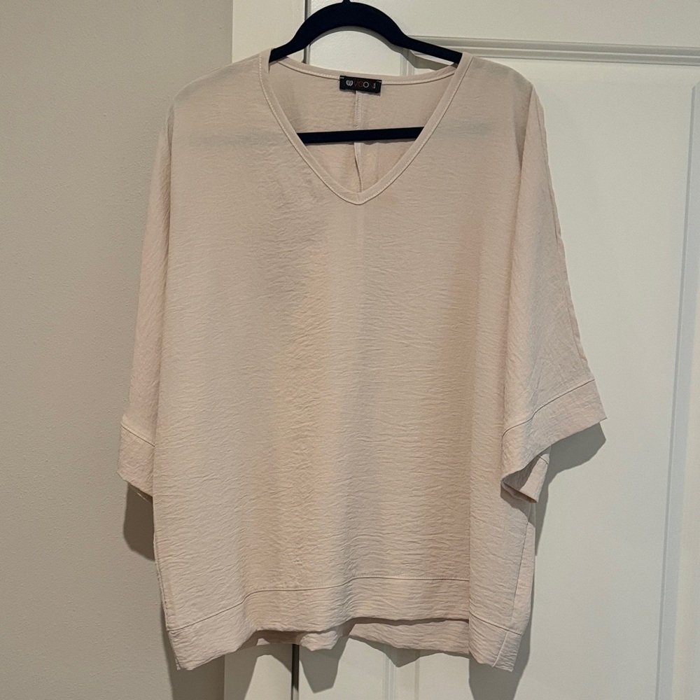 Chic Beige V-Neck Blouse
